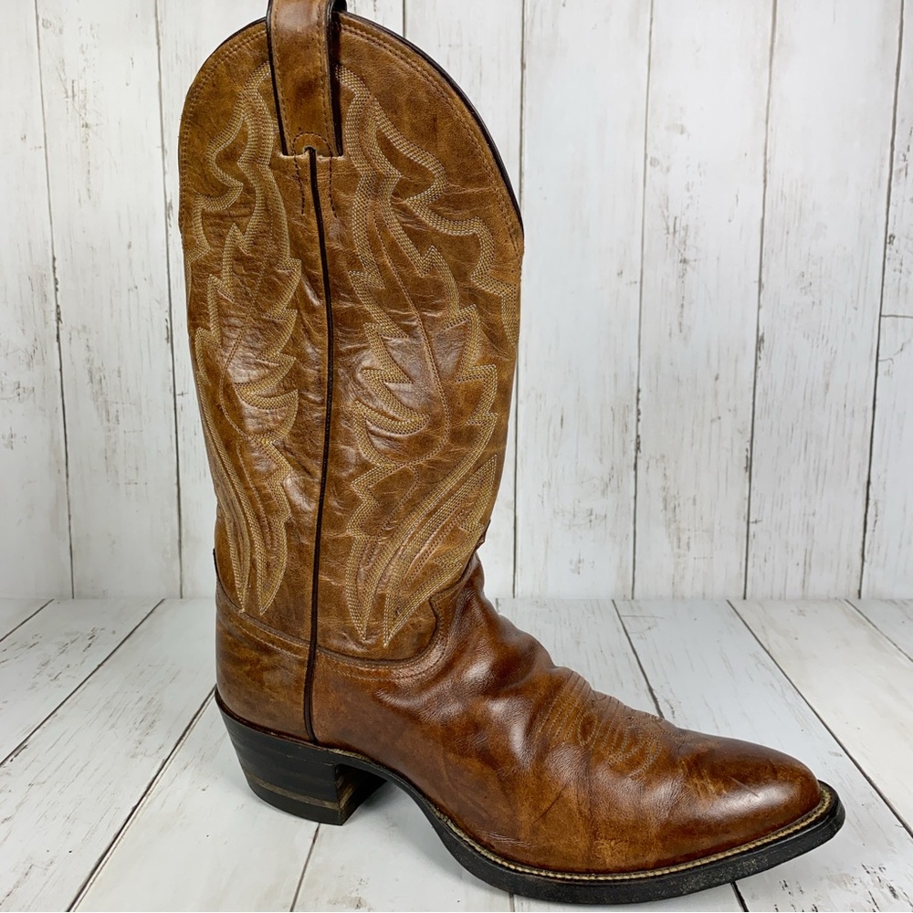 Justin Mens Western Boots Size 8 Brown Leather Cowboy 1949 Pull On